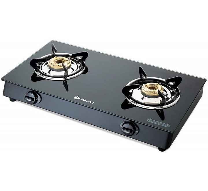 Bajaj GP6 2-Burner Stainless Steel & Glass Gas Stove (Manual Black ISI Certified) (450506 2BRGP7)